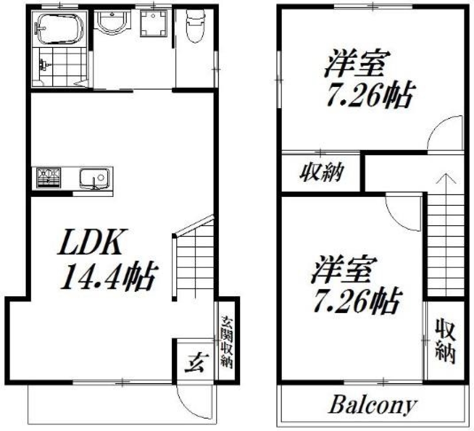 2LDKの間取り図。