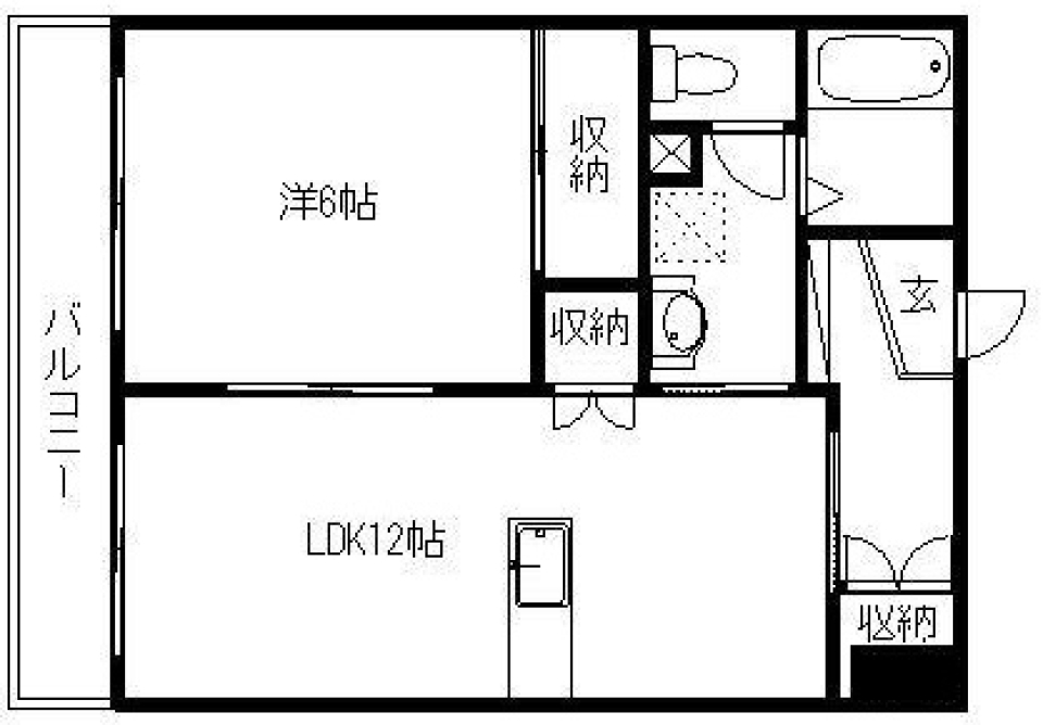 1LDKの間取り図。