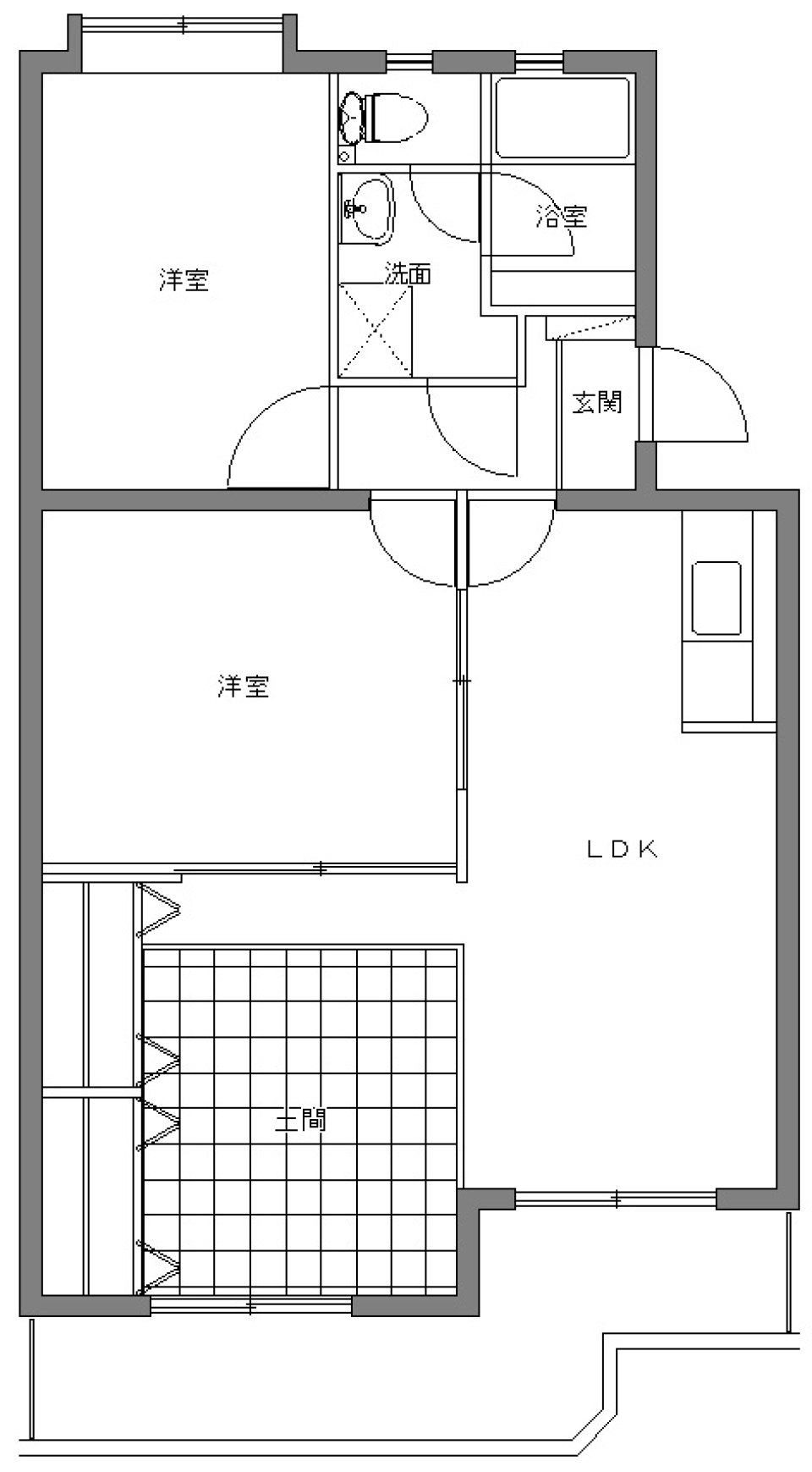 土間リビングを3段階の広さで活用！の間取り図