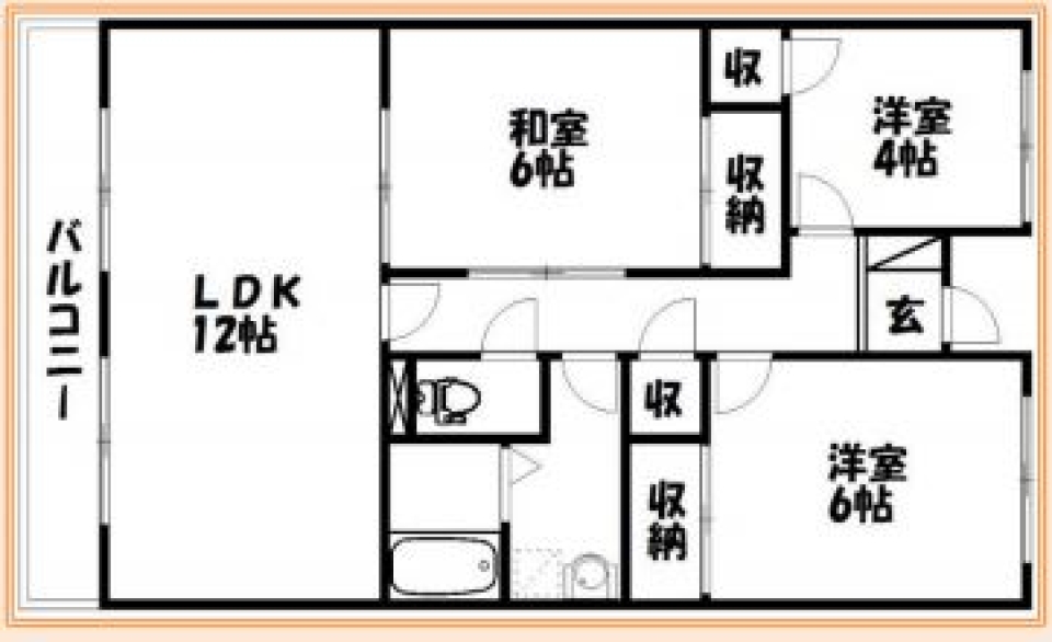 オレンジのL字キッチンのお部屋。の間取り図