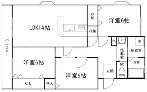 各部屋6帖以上あって、ゆったり暮らせる間取り。