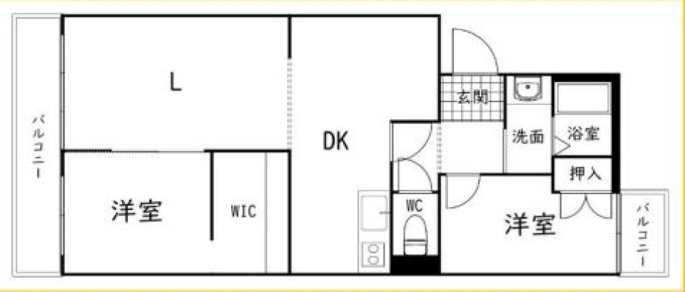 無垢に差し込む光が優しい、クラフト感あふれる2LDKの間取り図