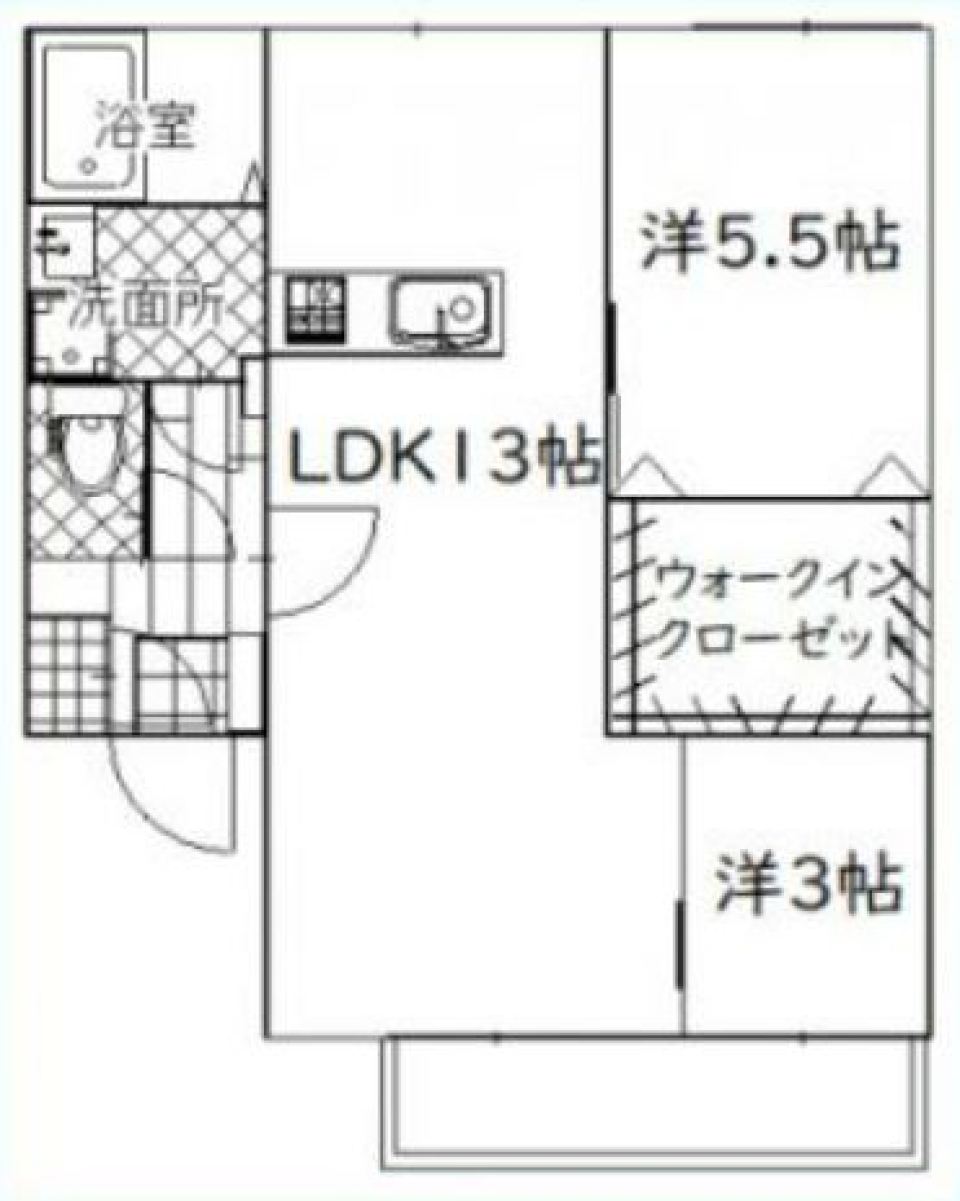 2LDKの間取り図。