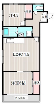 2LDKの間取り図。