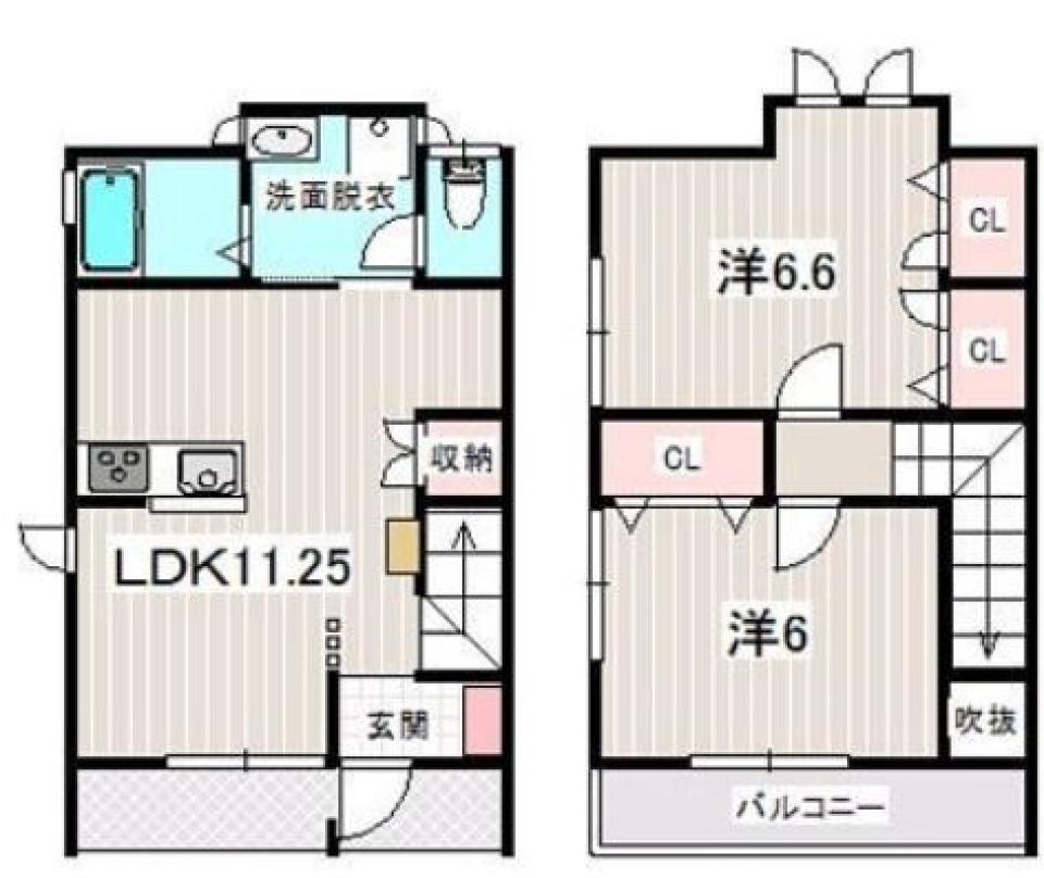 開放感のあるテラスハウスの間取り図