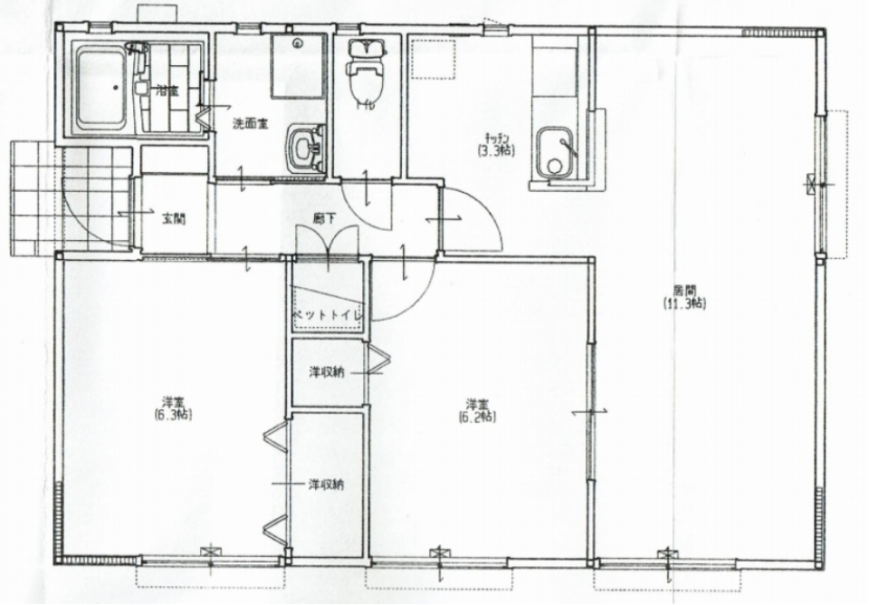 平屋×庭×ペットの間取り図