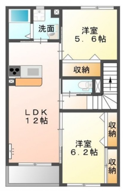 2LDKの間取り図。