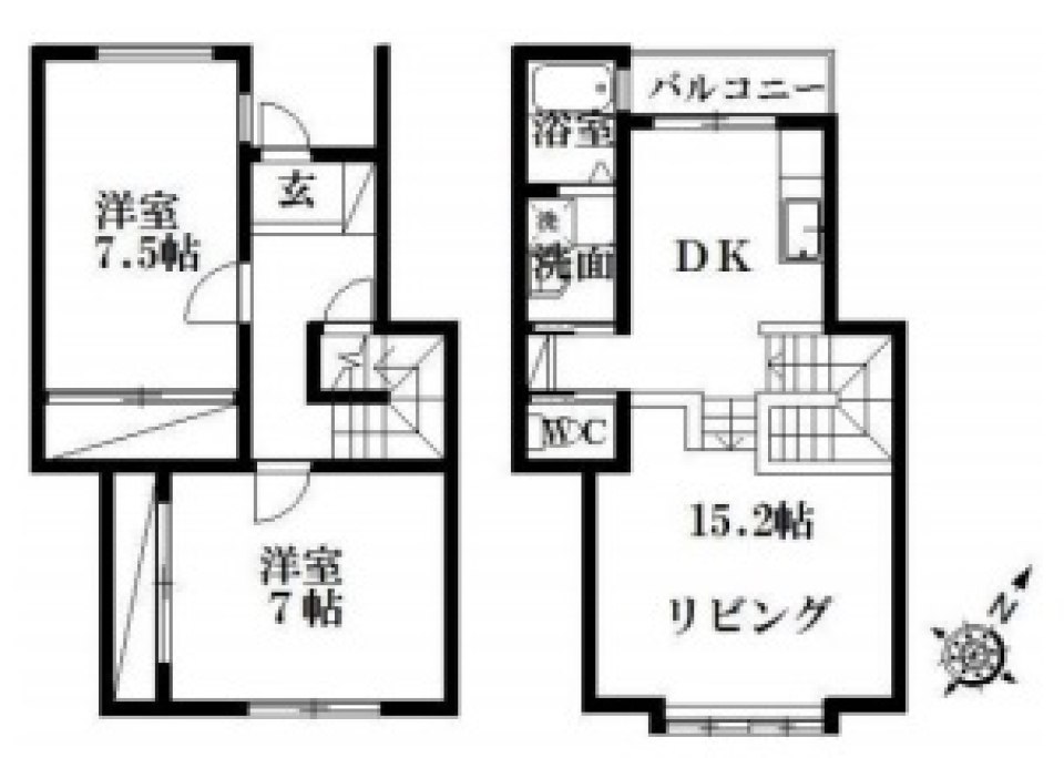 お庭のあるテラスハウス暮らしの間取り図