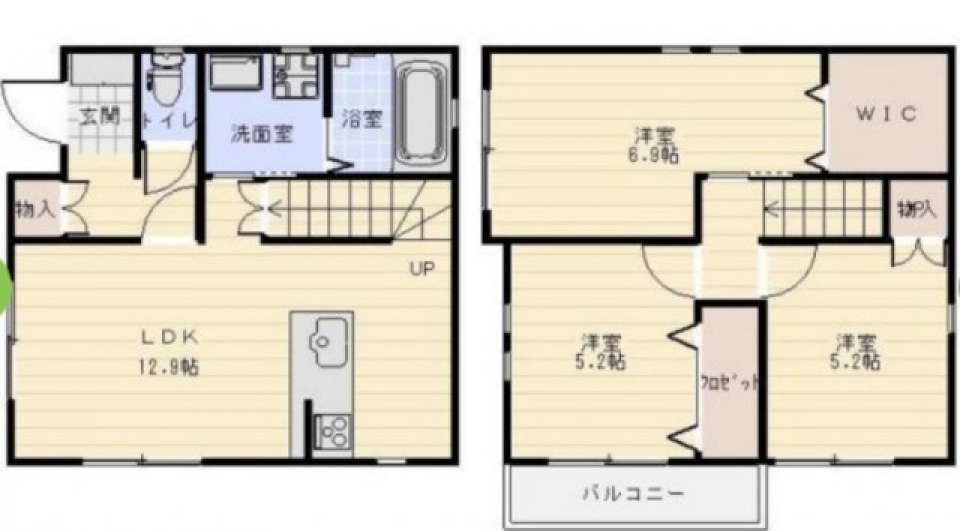 将藍町のテラス付き戸建てハウスの間取り図