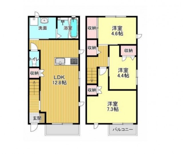 テラスハウスの間取り図。