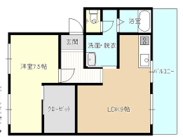 1LDKの間取り図。