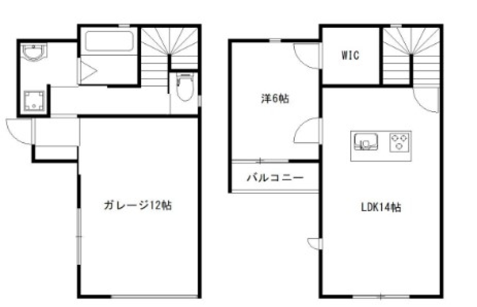 【築浅ガレージハウス】車好きのための1LDKの間取り図