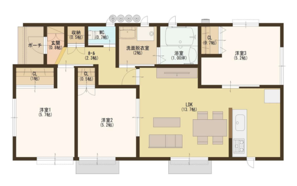 【新築】平屋で家族とともにの間取り図