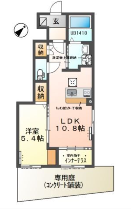 専用庭付き1LDK