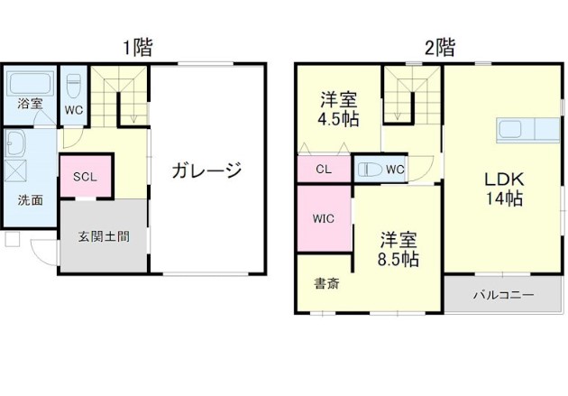 間取りはガレージ＋2LDK