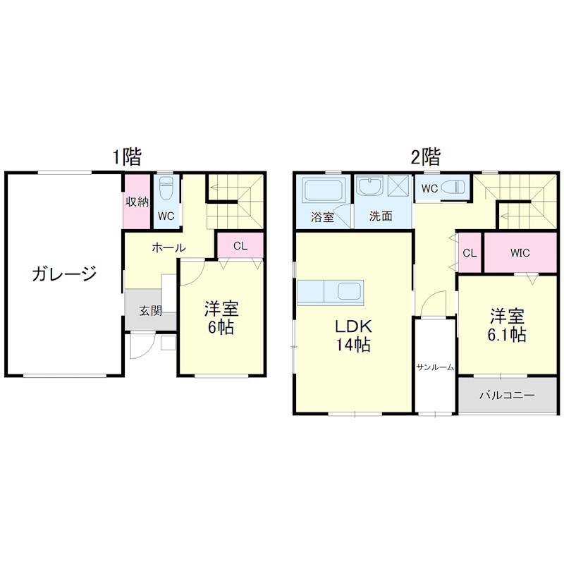 間取りはガレージ＋2LDK