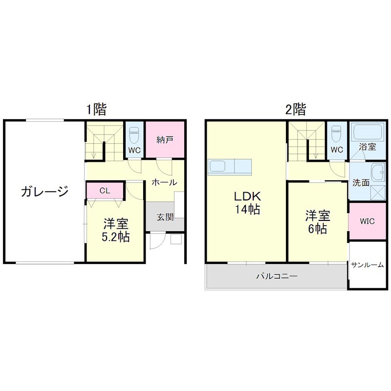 間取りはガレージ＋2SLDK