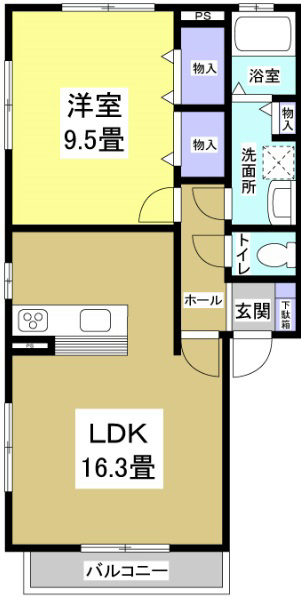 1LDKの間取り図。
