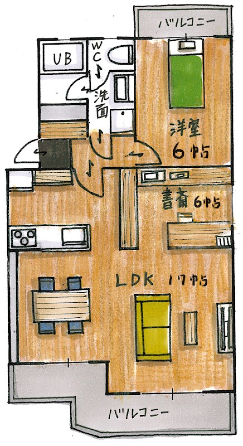 書斎完備で思索にふけれる物件。ただし、家具は想像上で！の間取り図