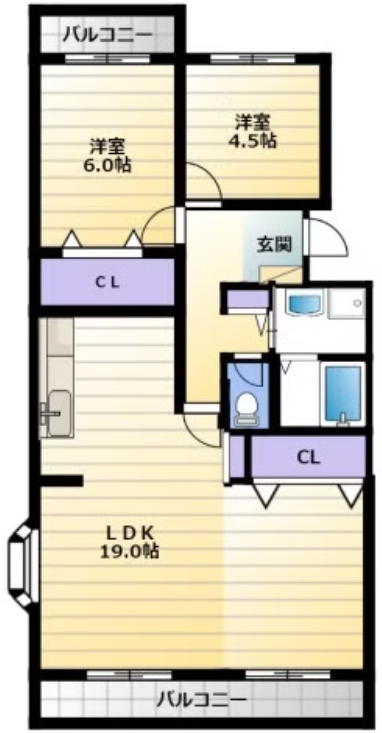 2LDKの間取り図。