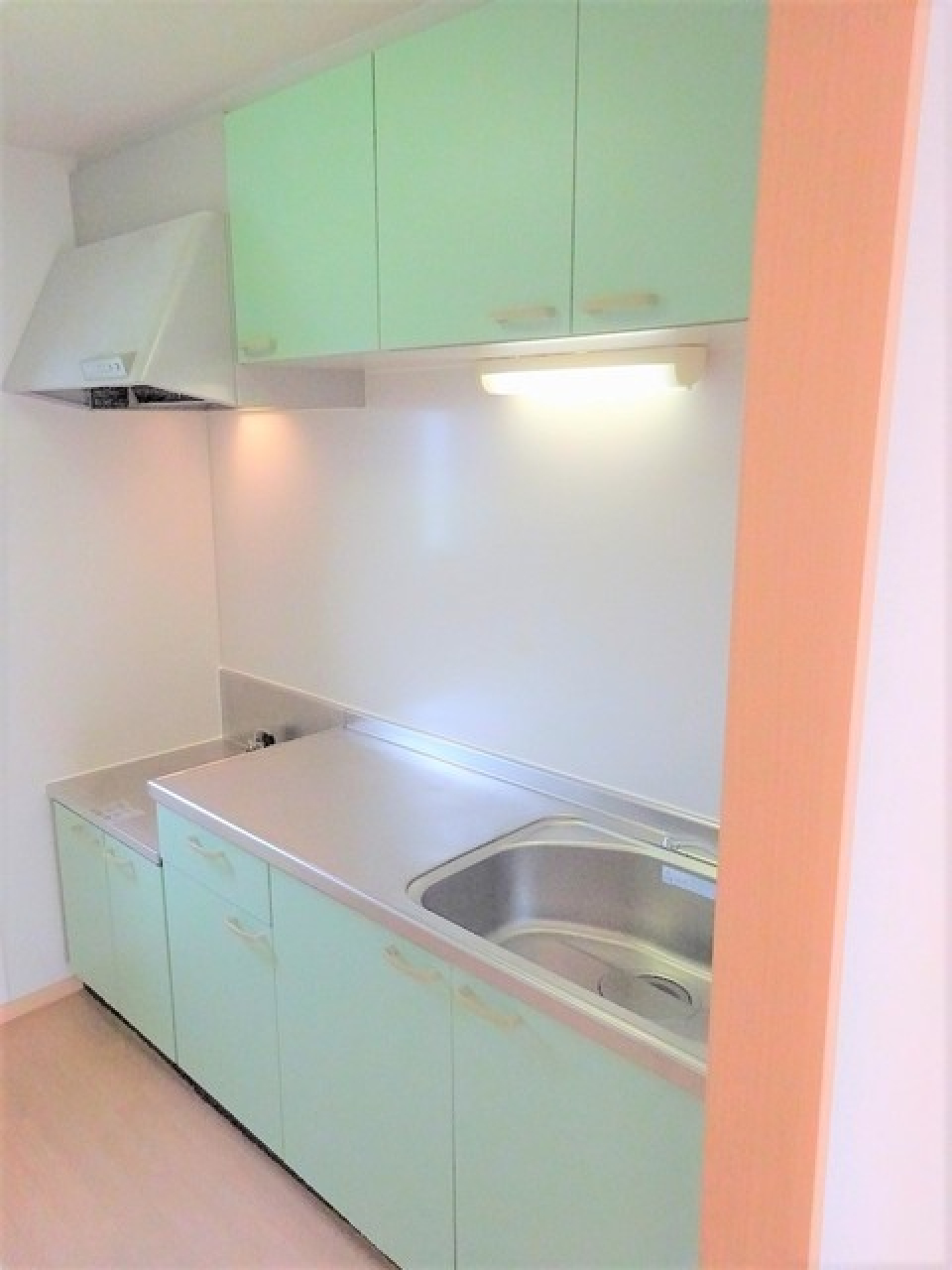 キッチンはこのライトグリーンの色が映えていますね！