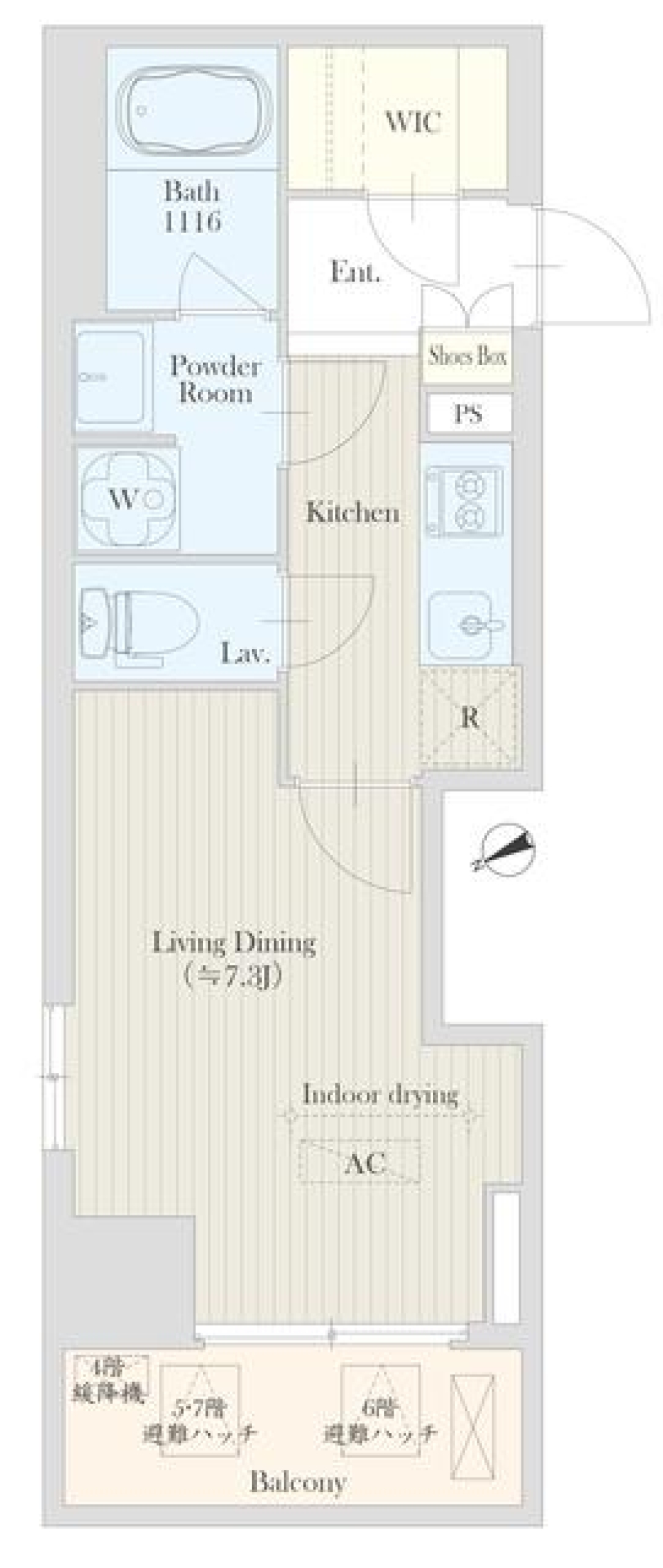 北欧家具の似合う部屋 ウォークインクローゼット付きの間取り図