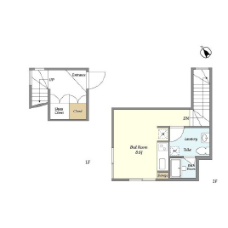 CUBEに住まう　１階玄関２階リビングの変形間取りの間取り図