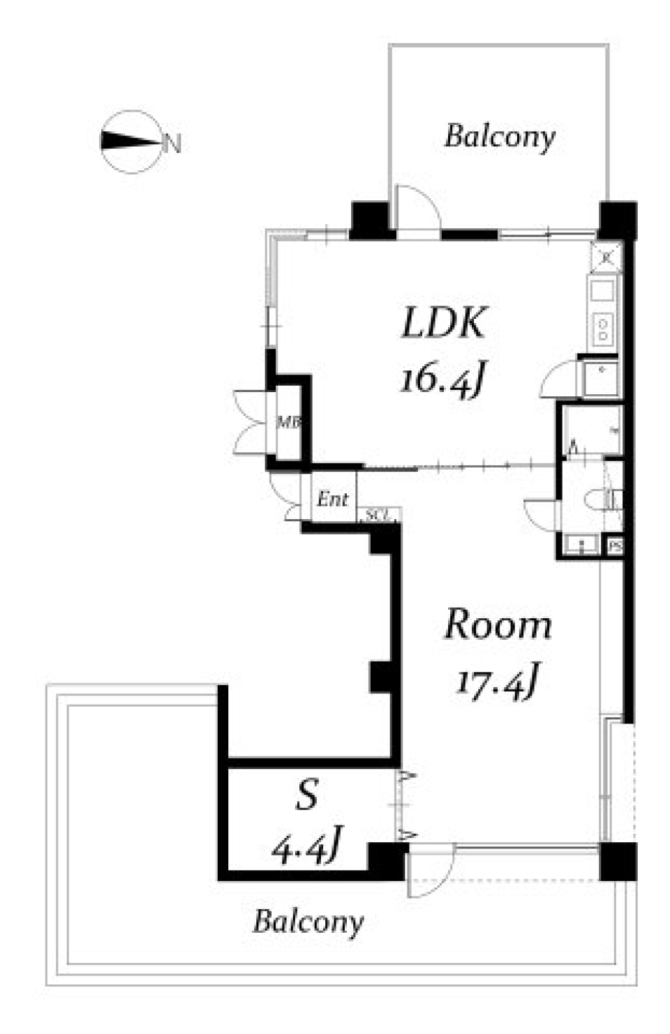 最上階ウッドデッキバルコニー付きリノベマンションの間取り図