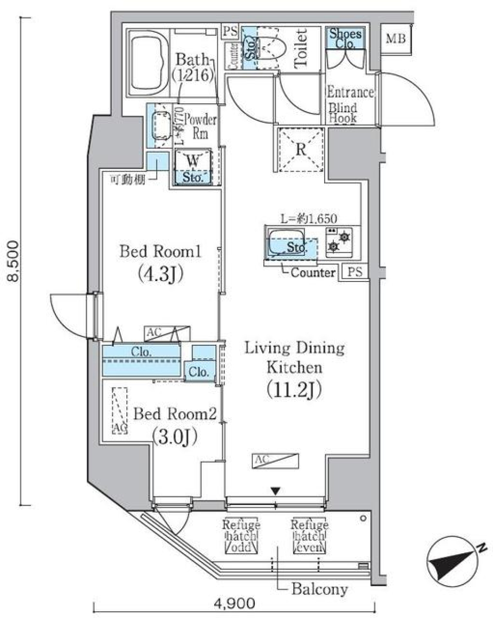 プライムブリス蔵前 703号室の間取り図