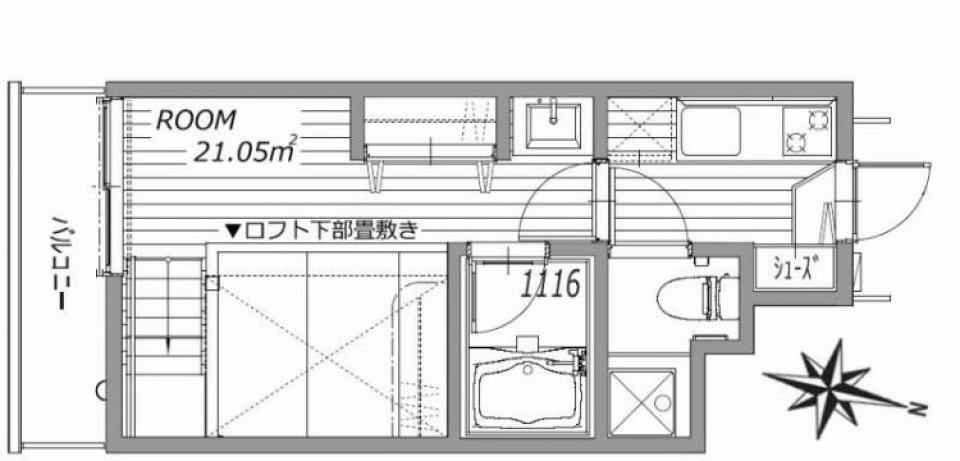 空間を活かしたロフト部屋の間取り図