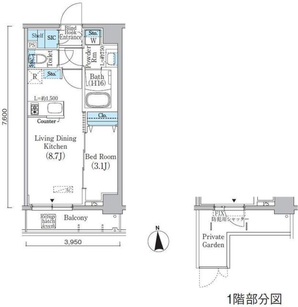 プライムブリス新宿上落合　102号室の間取り図