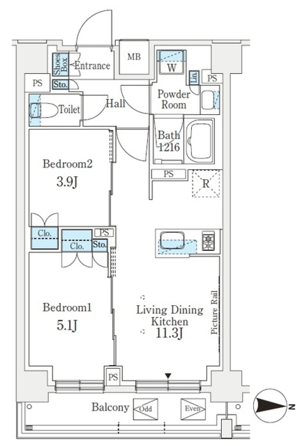 Ｊ．ＧＲＡＮ　Ｃｏｕｒｔ　品川西大井ＥＡＳＴ　708号室の間取り図