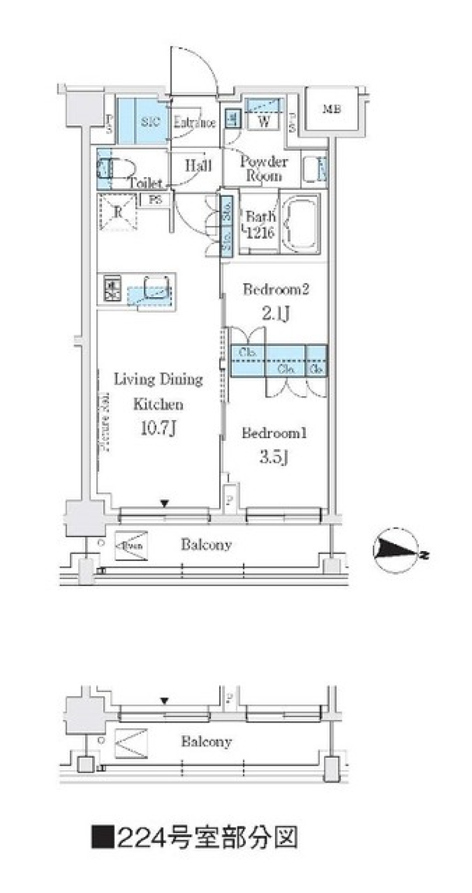 Ｊ．ＧＲＡＮ　Ｃｏｕｒｔ　品川西大井ＷＥＳＴ　224号室の間取り図