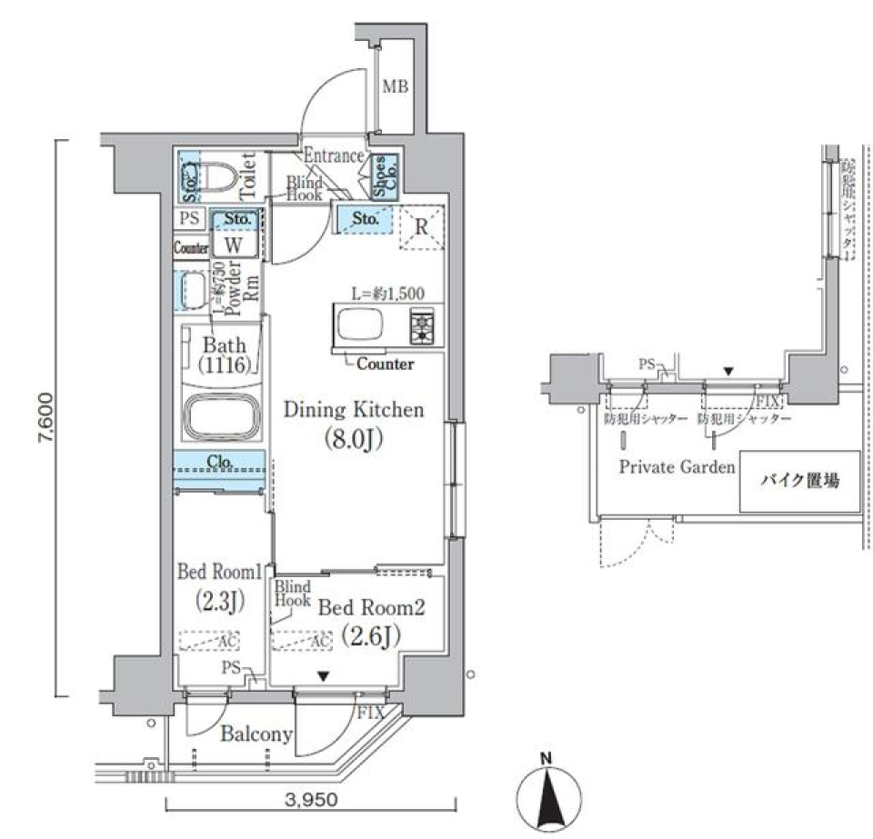 プライムブリス新宿上落合 101号室の間取り図