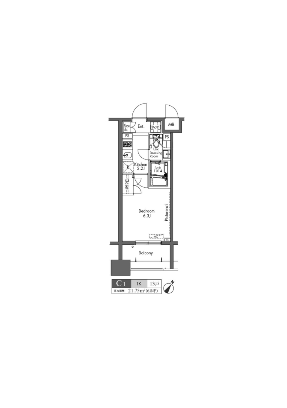 プラウドフラット三軒茶屋 1102号室の間取り図