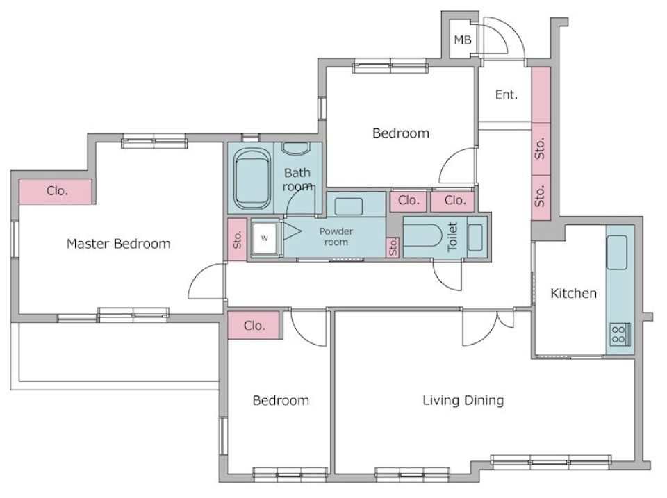 ピカピカ、リノベしたての部屋に住むの間取り図