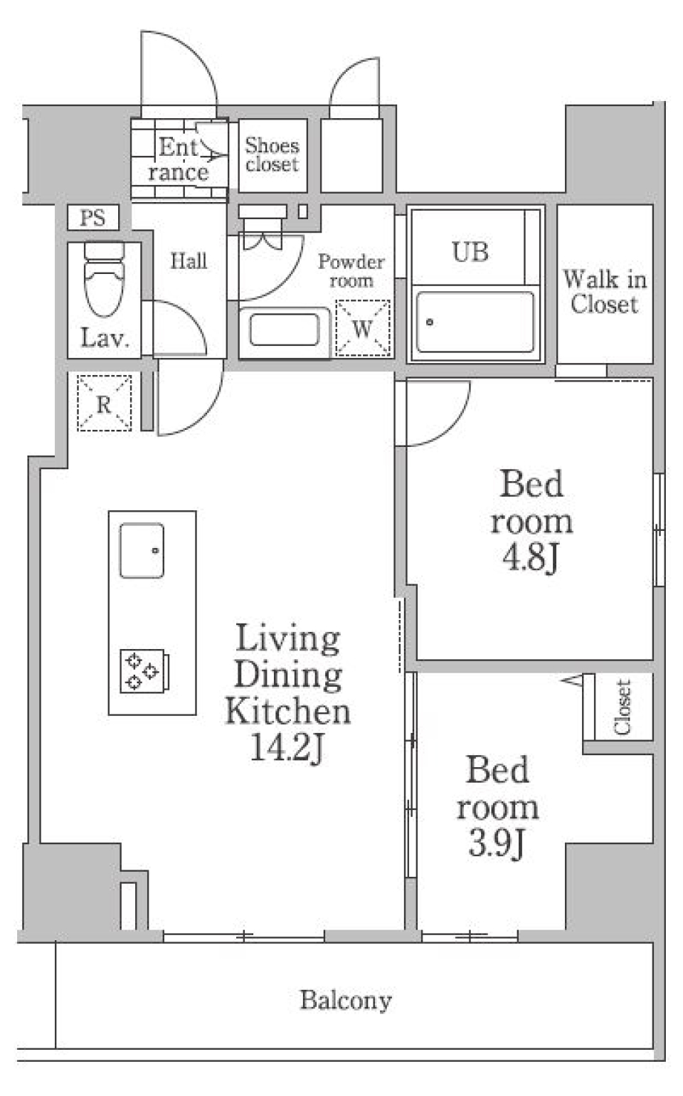 世田谷ラブネスト：遅く帰っても、お互いピースフルな2部屋付きの間取り図