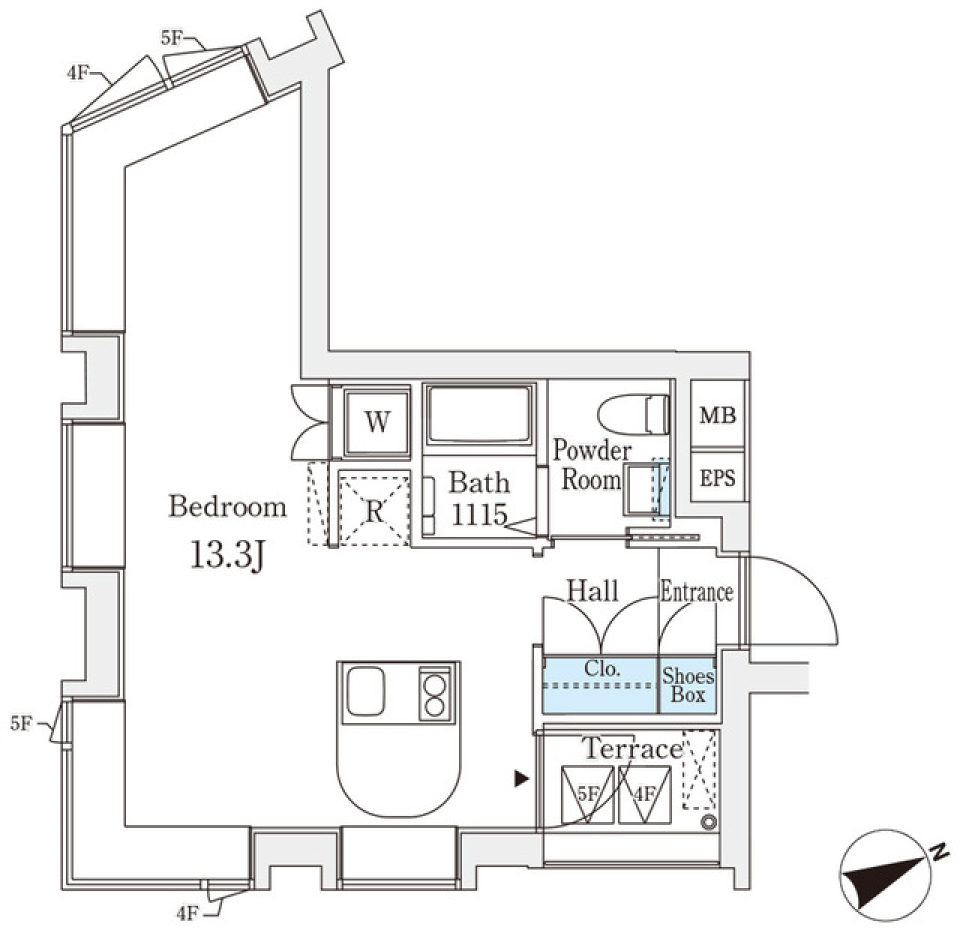 【新築】13.3帖のビッグワンルーム in　四谷の間取り図