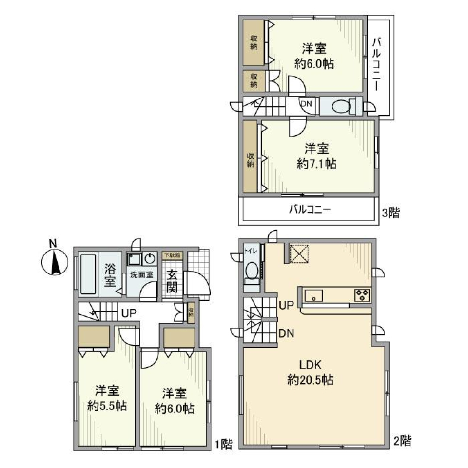 井田杉山町戸建の間取り図