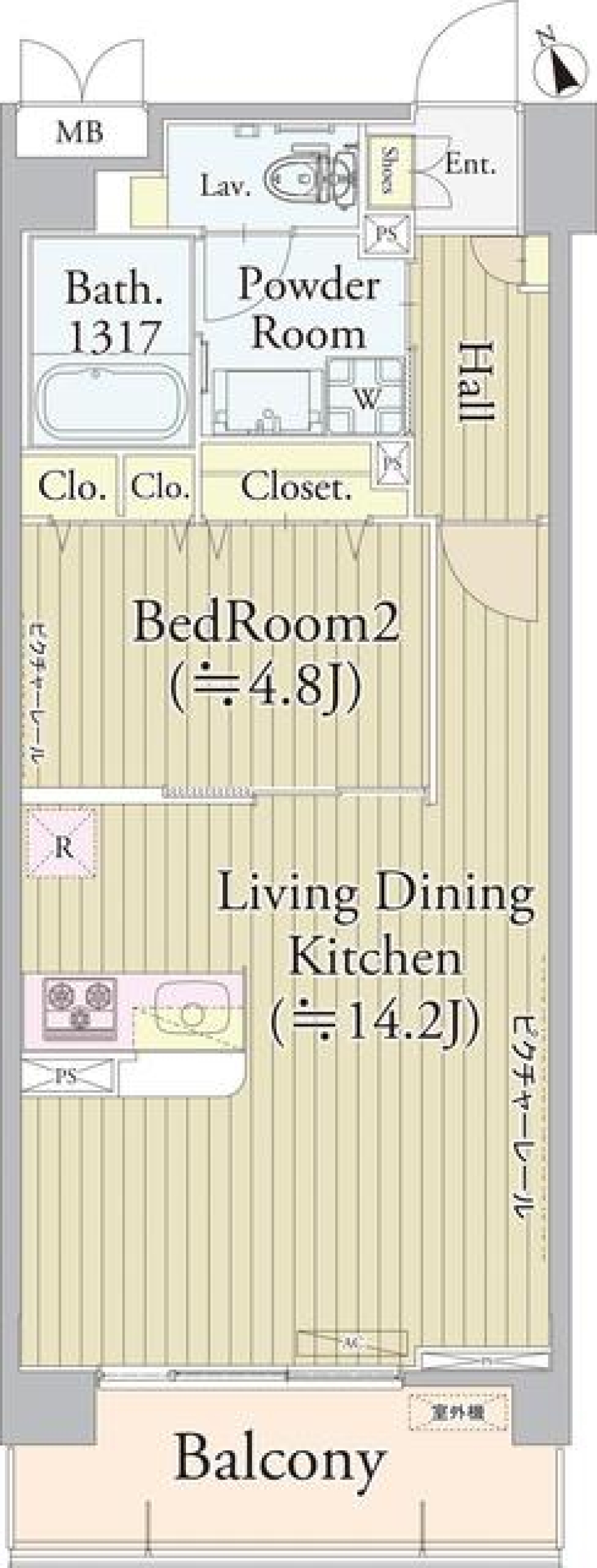 14帖LDKに対面キッチンが魅力的の間取り図