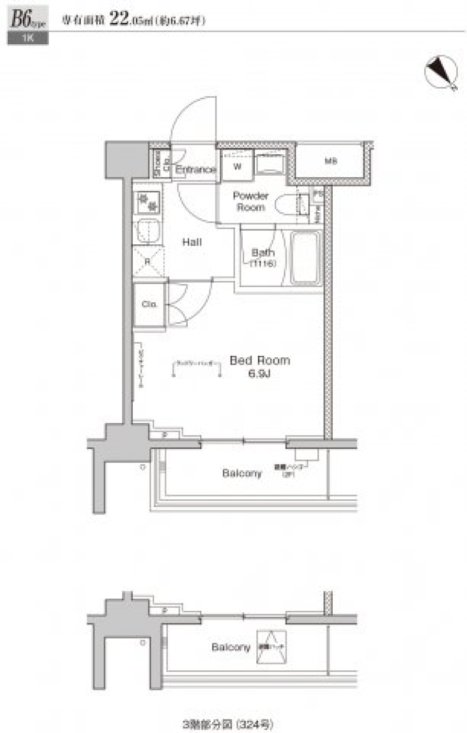 プラウドフラット戸越公園 324号室の間取り図