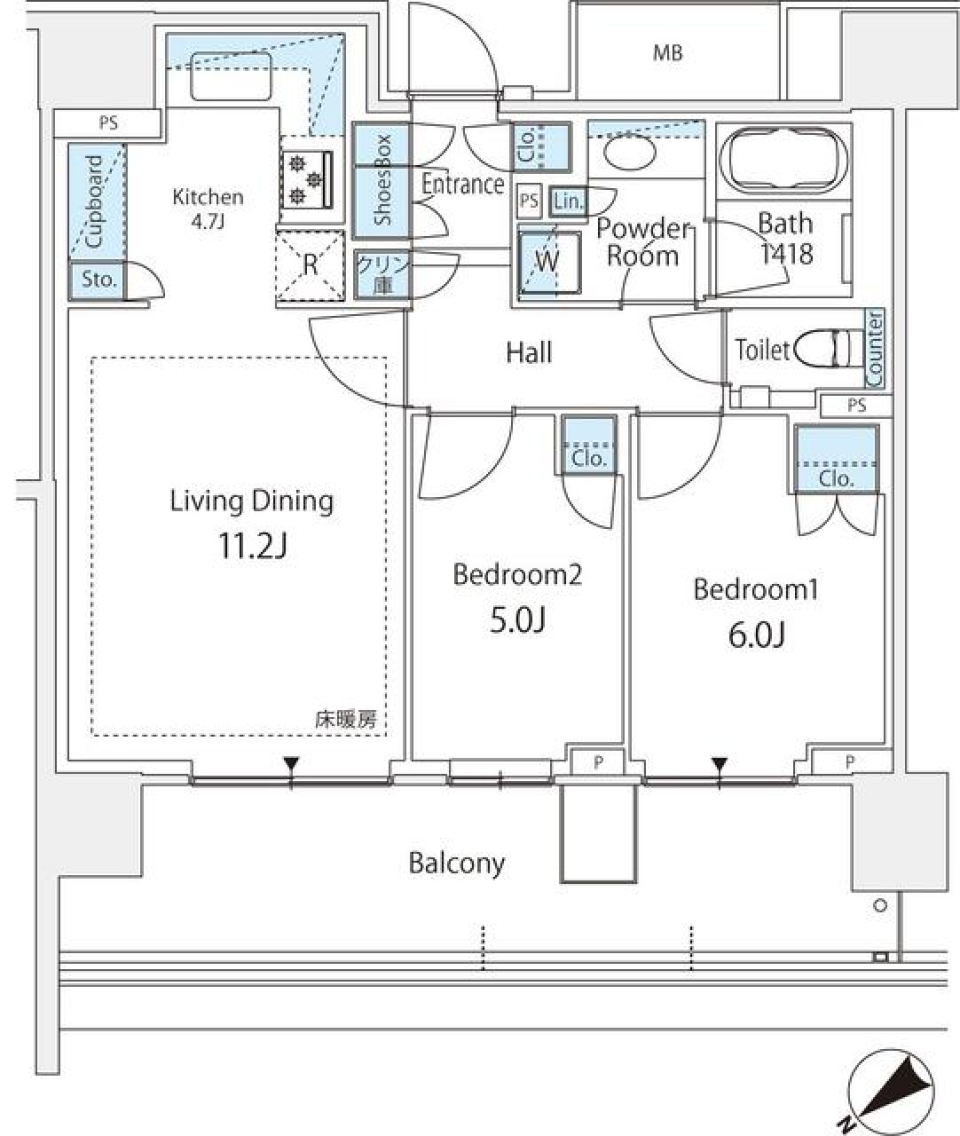 ＨＡＲＵＭＩ　ＦＬＡＧ　ＳＵＮ　ＶＩＬＬＡＧＥ　Ｄ棟 507号室の間取り図