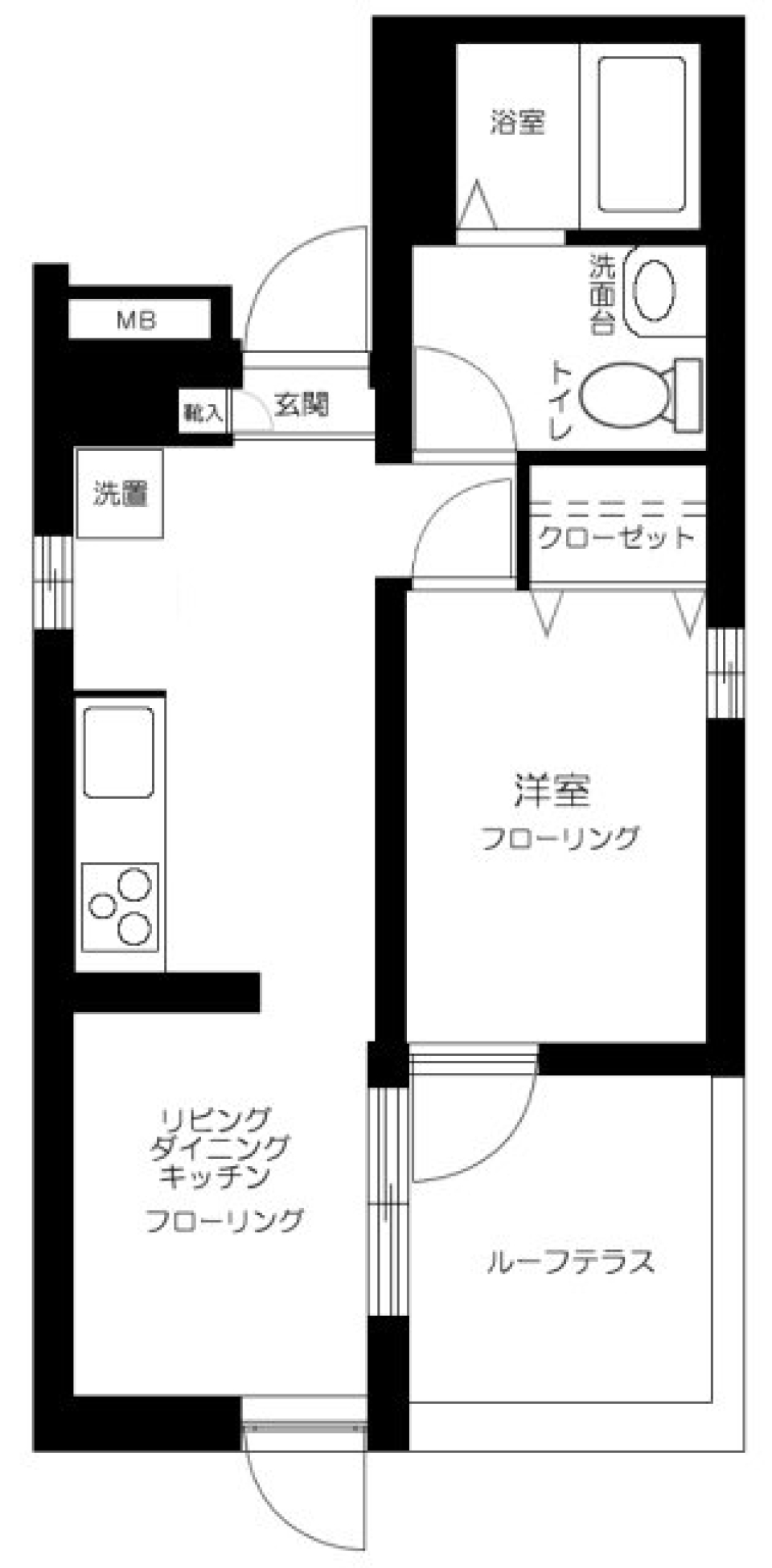 コンクリートと白の空間の間取り図