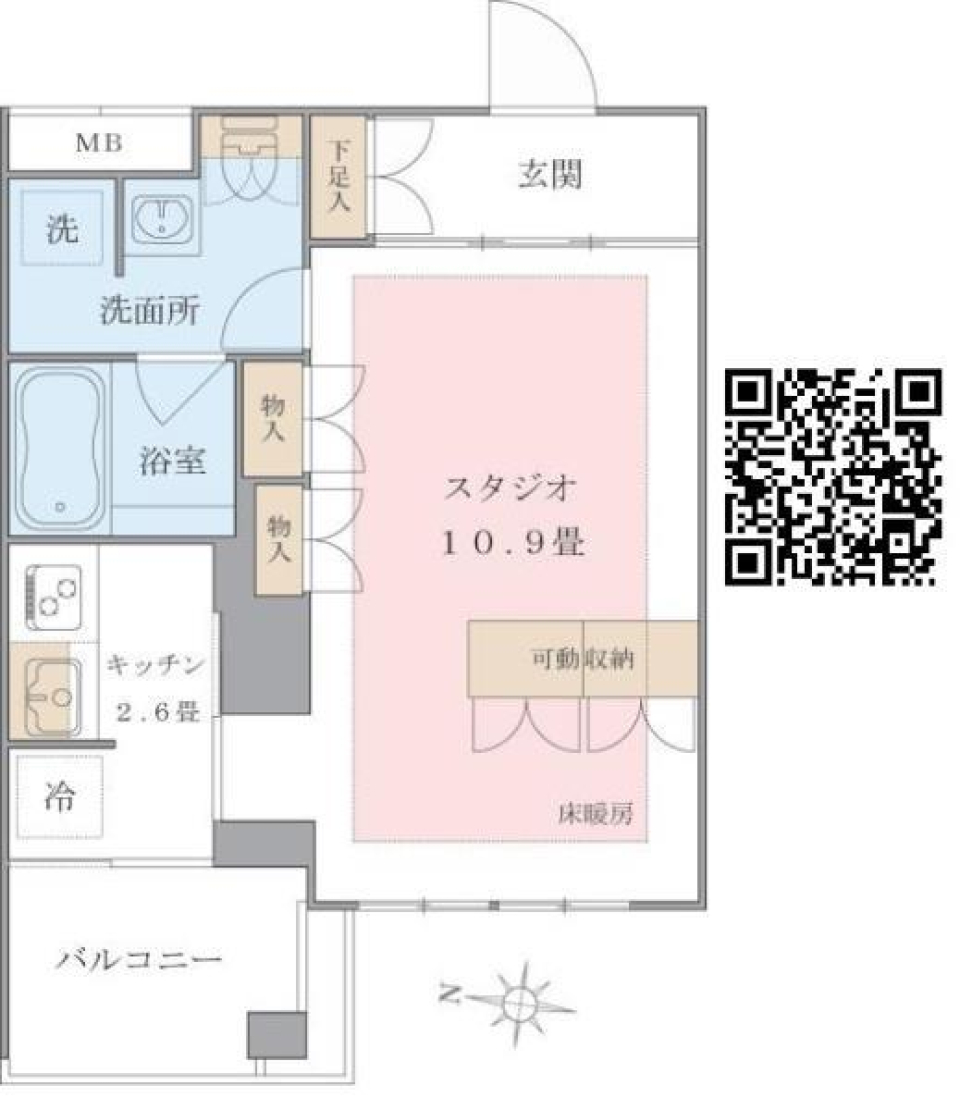 リビングスペースがメインのお部屋の間取り図