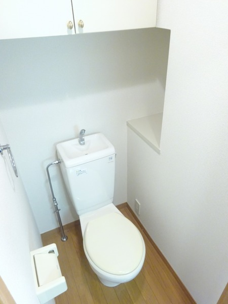 棚があるので整理整頓もしやすそうなトイレです。