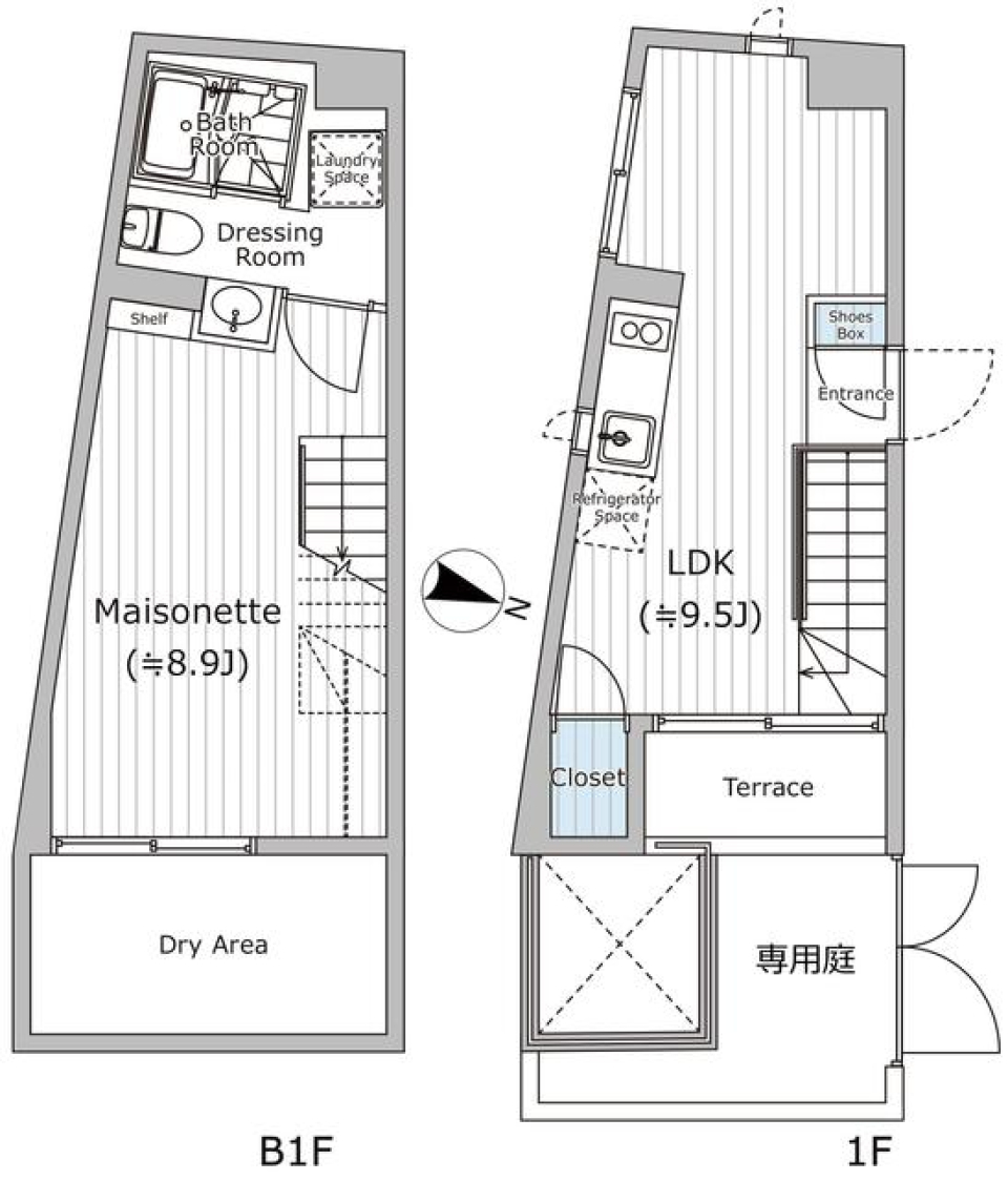 東京で自分専用の庭を持つの間取り図