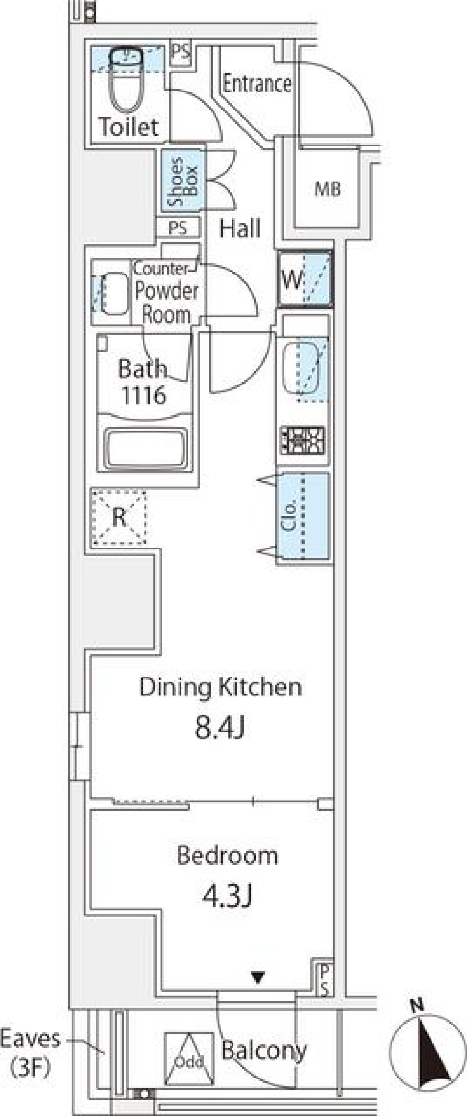 シックなカラーテーマのキッチンと共にの間取り図