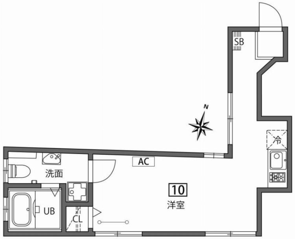 地中海を感じる外観と黄色い天井の間取り図