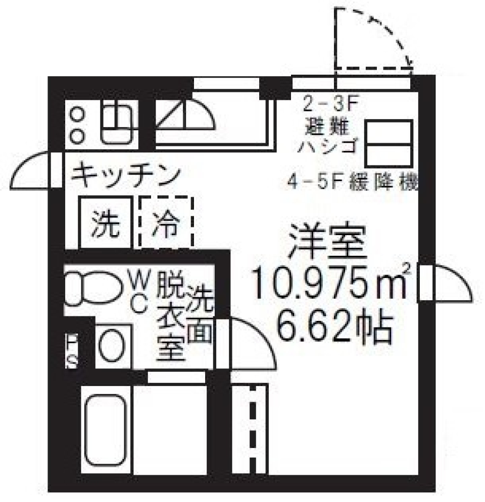 江東区の最上階、白を基調とした洗練された1Rの間取り図