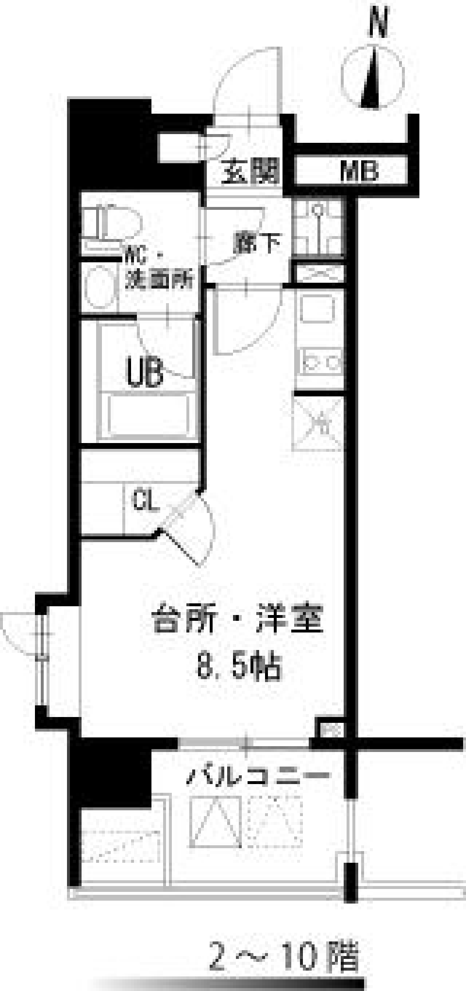 錦糸町のワンルームマンションの間取り図